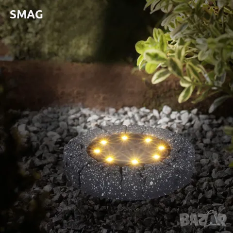 Соларна лампа за морава Stone Design 8 LED Ø11x2cm S_1193282, снимка 3 - Соларни лампи - 49921206