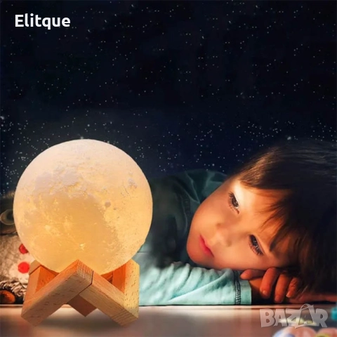 ДУБЛИРАНО Лампа  във формата на Луна с LED светлина и дървена поставка, снимка 18 - Други стоки за дома - 52716383