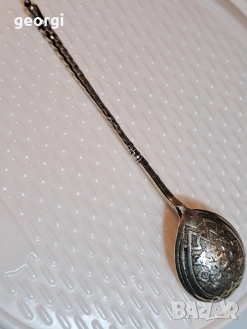 гравирана сребърна лъжичка Царска Русия , снимка 2 - Антикварни и старинни предмети - 52531376