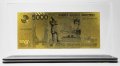 Златна банкнота 5000 Руски рубли в прозрачна стойка - Реплика, снимка 2