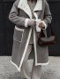 Дамско палто с джоб в сиво и бяло, едно цяло кожено палто с ревер - 024, снимка 2