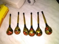 Дървени лъжици с руска народна украса, ръчно рисувани, комплект от 6 броя нови, снимка 2