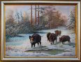 Диви прасета, зима, пейзаж, картина за ловци