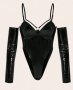 L Черно боди с ръкави от лак / винил/, снимка 3