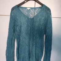 Плетен пуловер в цвят петрол, снимка 1 - Блузи с дълъг ръкав и пуловери - 42987077