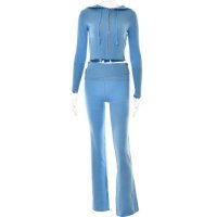 Дамски моден плетен комплект с качулка от две части, 2цвята - 023, снимка 5 - Комплекти - 43352346