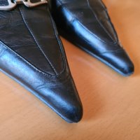 Елегантни дамски чехли Fado с тънък умерено висок ток и метален орнамент , снимка 7 - Дамски елегантни обувки - 44028299