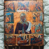 Репродукция на старинна икона на свети Антоний Велики в житие 31/22 см, снимка 1 - Икони - 43786806
