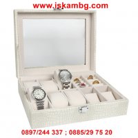 Кожена кутия за съхранение на 8 часовника + отделения за обеци и пръстени , снимка 5 - Подаръци за жени - 28439883