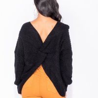 Пуловер с ефектен възел - черен, снимка 3 - Блузи с дълъг ръкав и пуловери - 27433426