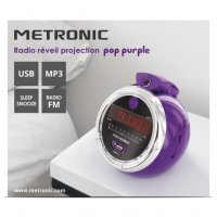 Радио часовник с прожекция Pop Purple FM USB MP3, снимка 1 - Други - 43429318