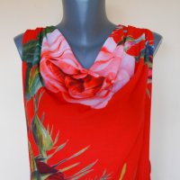 Червена рокля с флорални мотиви, снимка 3 - Рокли - 31130910