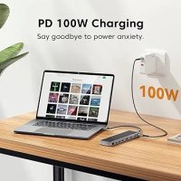 12 в 1 USB C хъб, USB-C докинг станция за лаптоп, троен дисплей тип C адаптер,, снимка 2 - Кабели и адаптери - 43855436