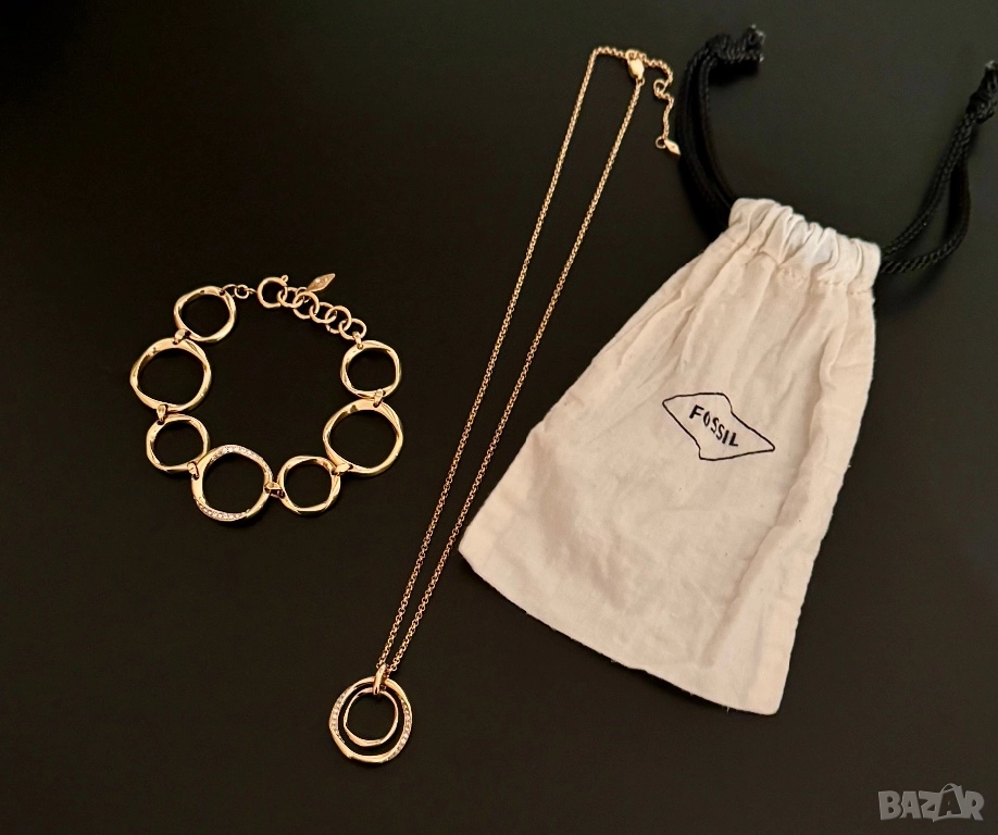 Fossil golden rose гривна и колие, снимка 1
