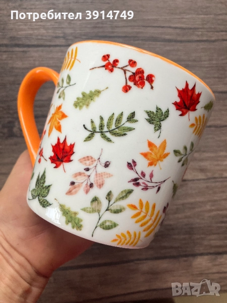 НОВА Керамична чаша, кафе/чай, солидна, висококачествена, здрава; есенни листа; 380 мл, снимка 1