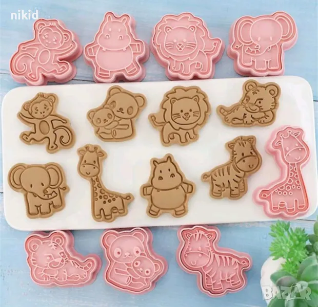 8 Диви зоо животни слон лъв зебра маймуна резци резец печат печати релеф щампа сладки форма форми, снимка 1