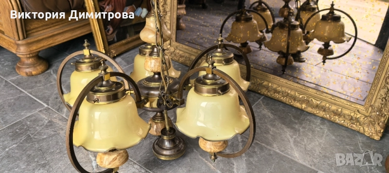 Италиански Полилей от месинг, Оникс и опал, снимка 1