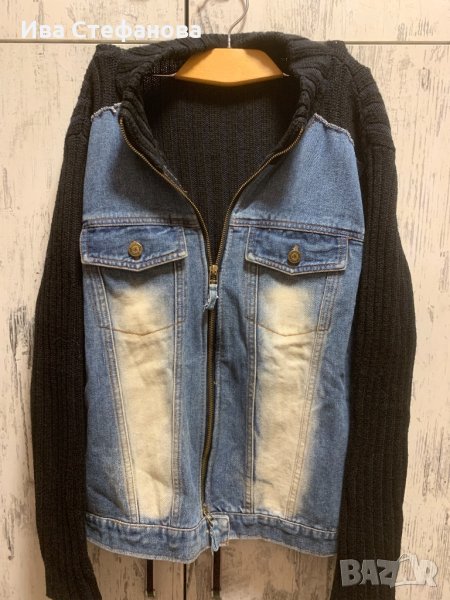 Уникално дънково сафари  яке жилетка избелено, снимка 1