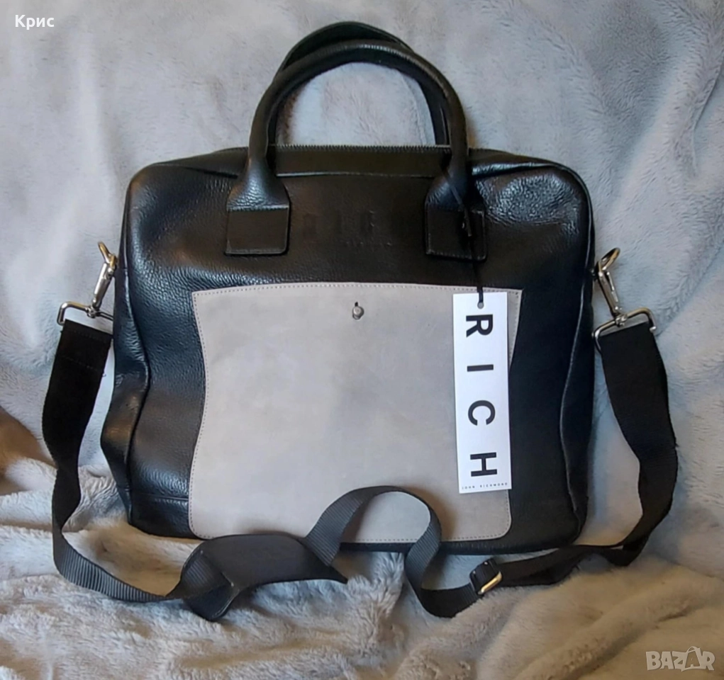 John Richmond оригинална мъжка чанта от естествена кожа, снимка 1