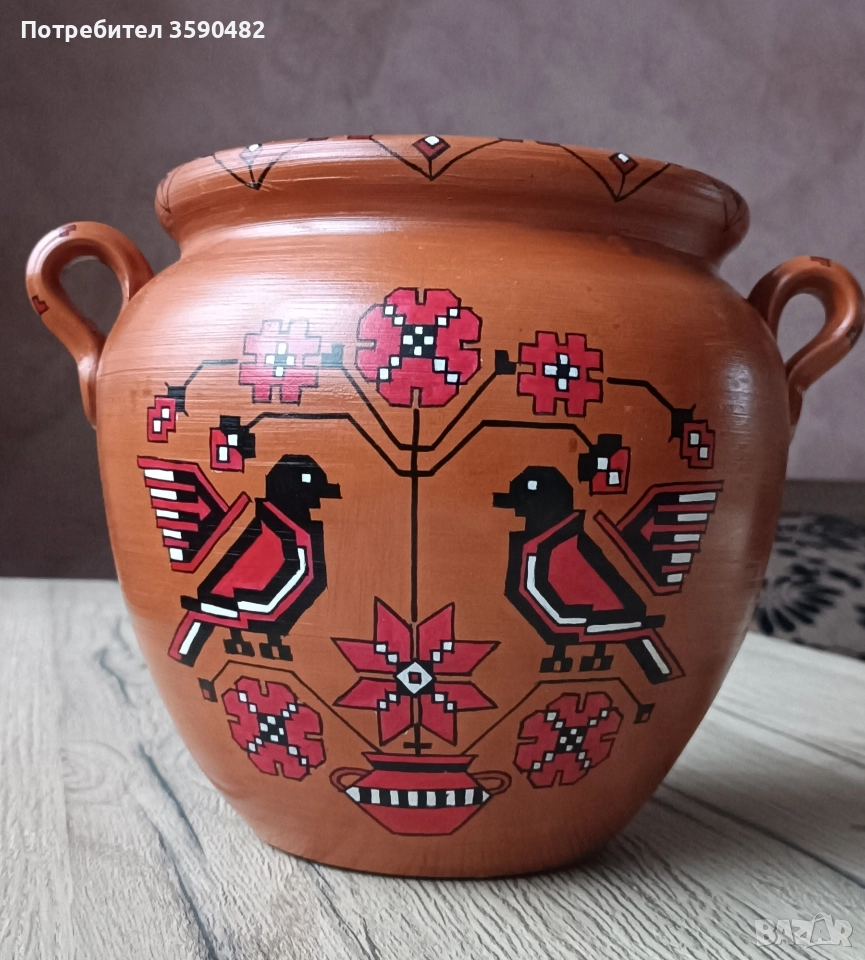 Ръчно изрисувана керамична делва с шевица, снимка 1