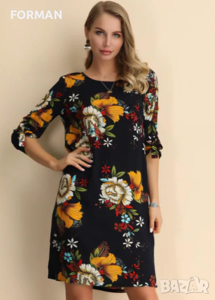 Тъмносиня рокля на цветя, снимка 1