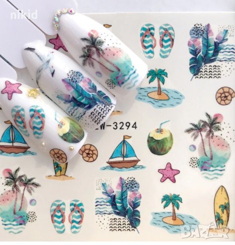 YZW-3294 Палми лято плаж слайдер ваденки водни стикери за нокти маникюр татос, снимка 1
