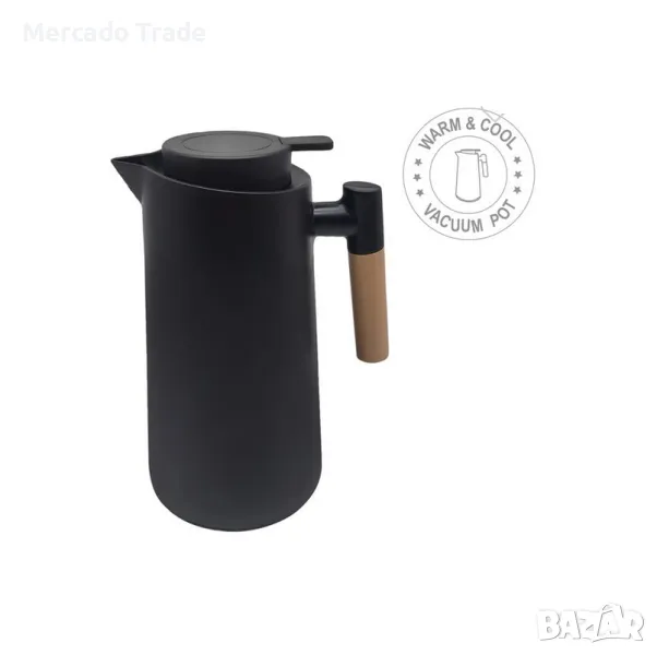 Термокана с дървена дръжка Mercado Trade, 950мл., Черна , снимка 1