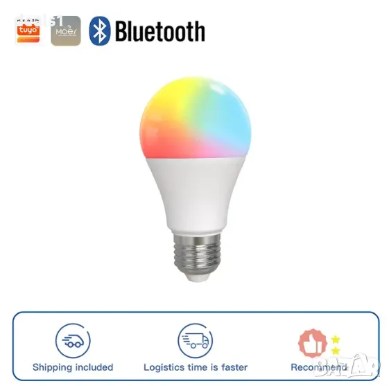 MOES Интелигентна Bluetooth LED Крушка с Регулируема Светлина 9W E27 Регулируем Цвят , снимка 1