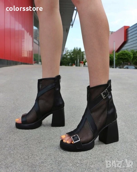 Летни боти на ток - черна кожа - LBMN56

., снимка 1