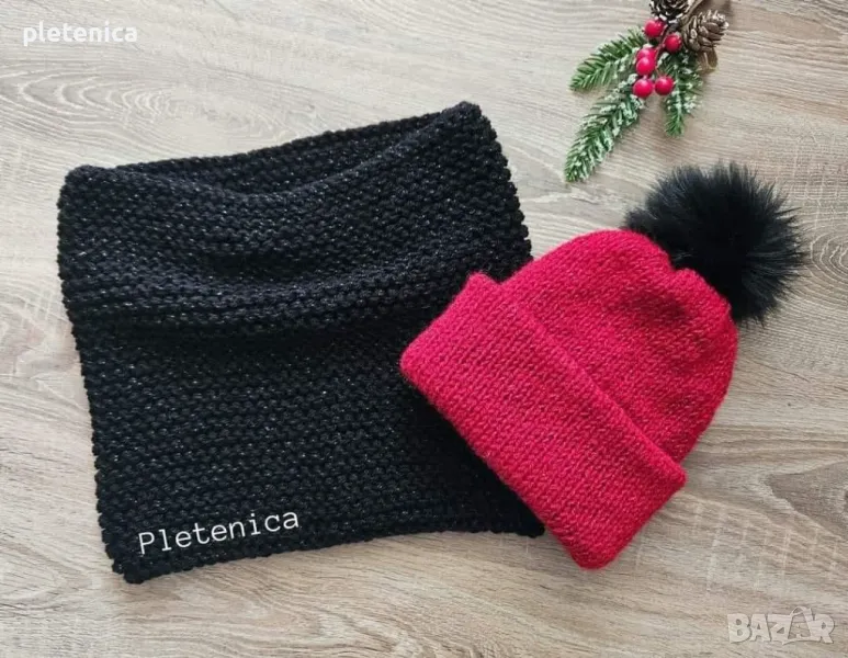 Модерен ръчно плетен комплект шапка и шал, снимка 1