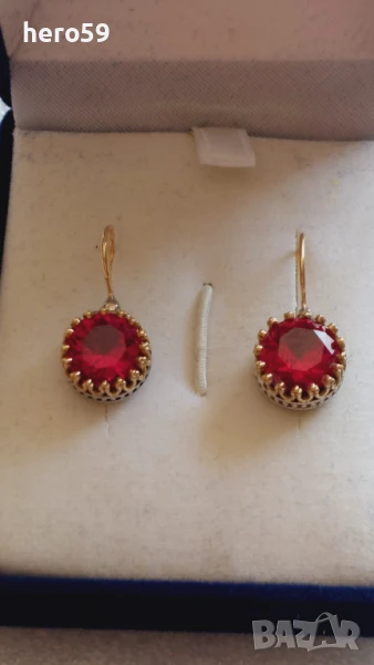 Дамски дизайнерски обеци с натурални рубини,злато 18карата и сребро 925, снимка 1