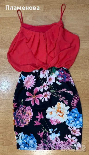 Дамска лятна рокля с цветя - S/M, снимка 1