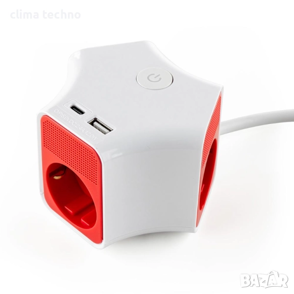 Разклонител с ключ, 3 гнезда, +2X USB порта тип А+C, снимка 1