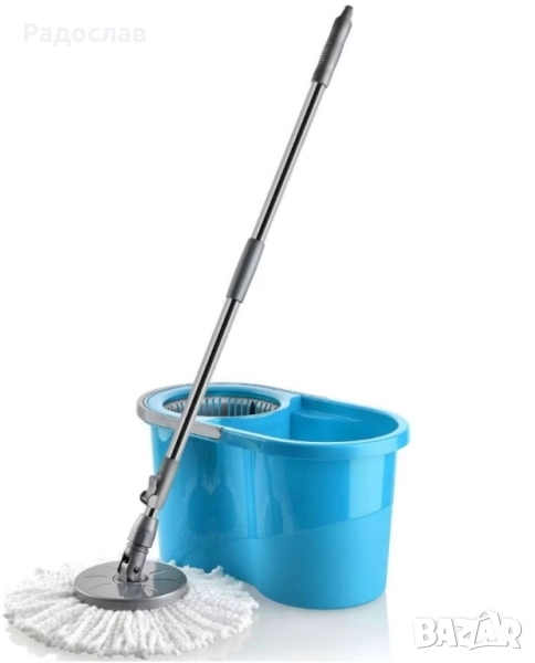 Комплект за почистване, включващ кофа с центрофуга за изцеждане, моп с кръгла глава., снимка 1