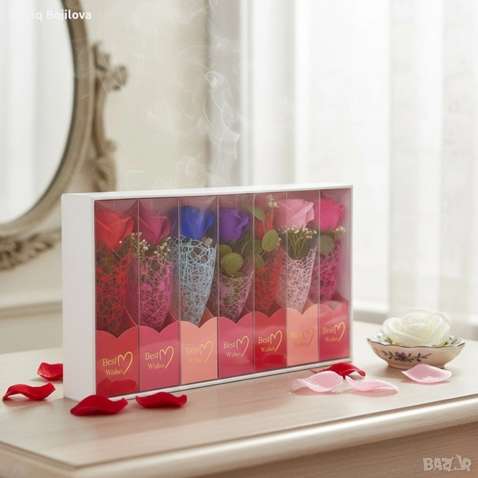 Декоративна единична роза в подаръчна кутия „Best Wishes“, снимка 1