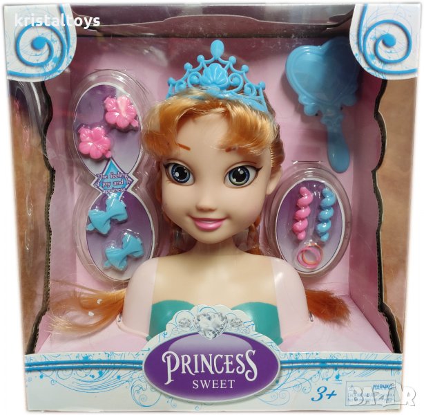 Кукла Глава за прически Принцеса с аксесоари и плитка, снимка 1