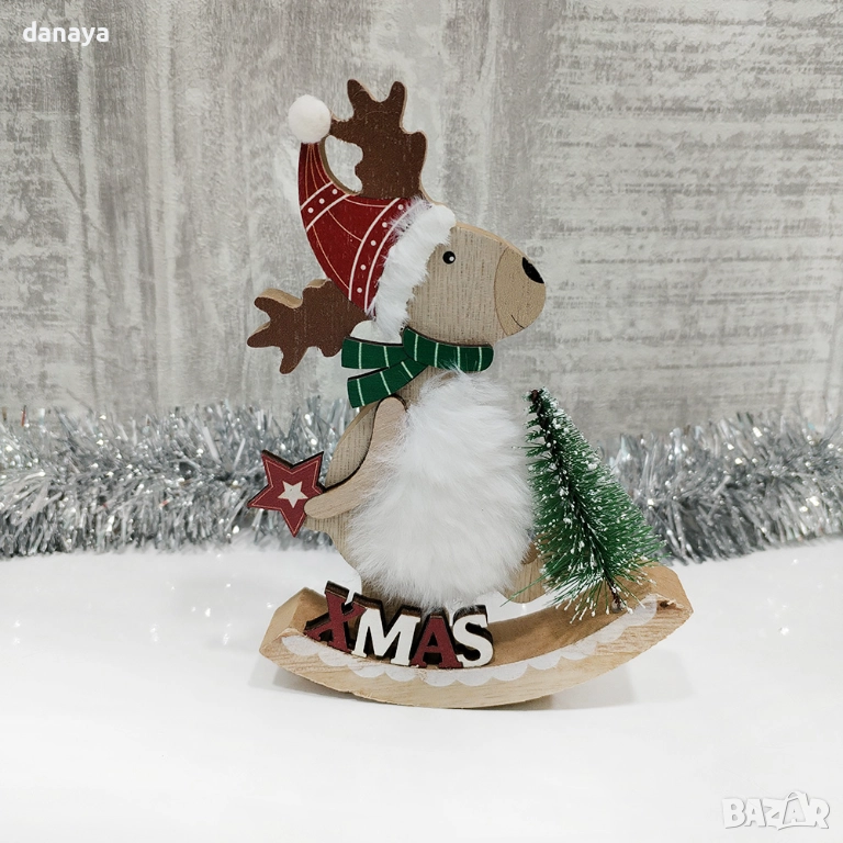 6126 MDF коледна украса Еленче с елхичка Xmas, 14cm, снимка 1