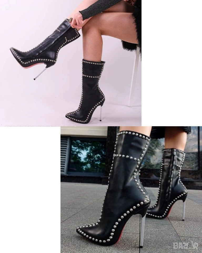 Боти на ток - черна кожа - BT22, снимка 1