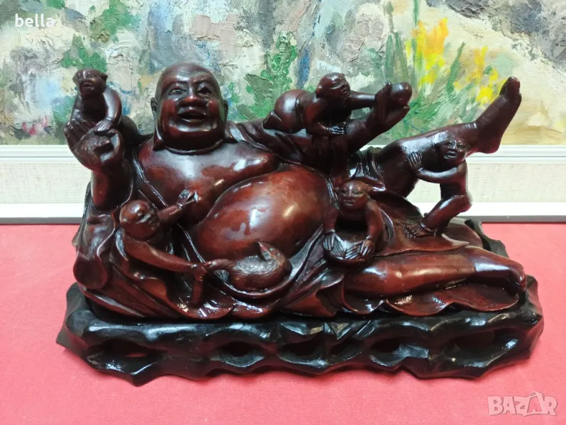 ПРОМО Масивна стара пластика от махагон -Хонг Конг., снимка 1