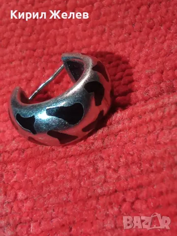 ШАРМАНТНА СРЕБЪРНА ОБЕЦА СРЕБРО S925 с ЧЕРЕН КЛЕТЪЧЕН ЕМАЙЛ 45539, снимка 7 - Обеци - 46270301