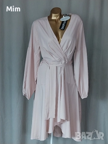 boohoo 44 Рокля с дълъг ръкав в цвят шампанско , снимка 2 - Рокли - 52252256