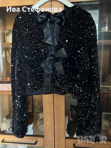 Ново парти коктейлно официално болеро наметка черни  пайети ., снимка 2 - Корсети, бюстиета, топове - 52465460