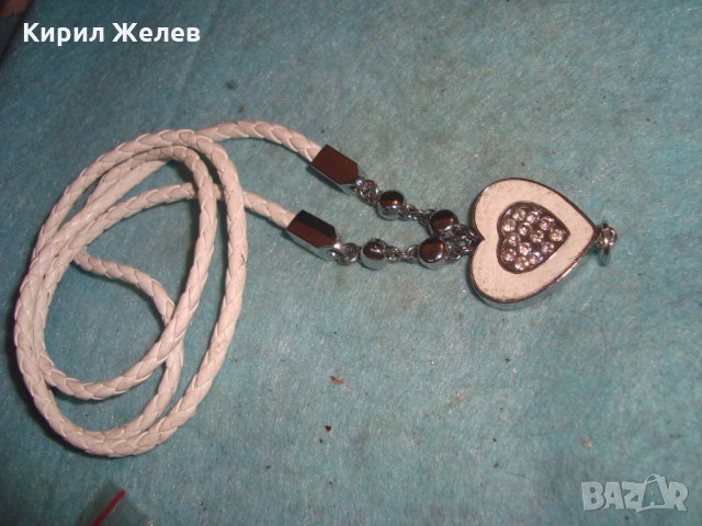 МОДНО СЪРЦЕВИДНО АРТ КОЛИЕ БЛАГОРОДНА СТОМАНА ЦИРКОНИ и ПЛЕТЕНО ШНУРЧЕ 27355