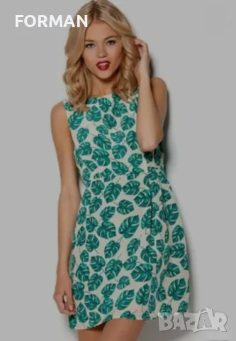 Рокля с принт листенца и с леко отворен гръб, снимка 1