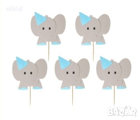 24 бр слончета слон розов син топери клечки украса декорация за мъфини кексчета парти рожден ден, снимка 4 - Други - 28530557
