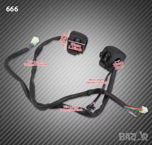 Контролни превключватели за кормило на мотоциклет, комплект ляво/дясно, алуминий, черен, 25 mm, снимка 5 - Части - 52879330