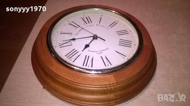 немски дървен часовник-31х5см-внос германия, снимка 3 - Колекции - 26365484