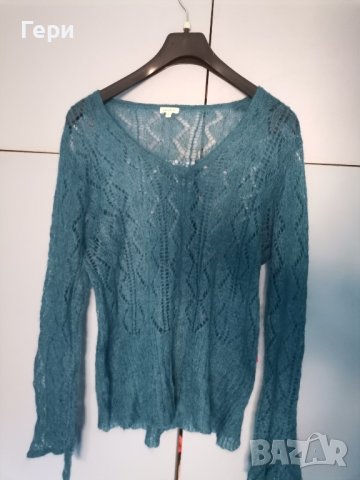 Плетен пуловер в цвят петрол