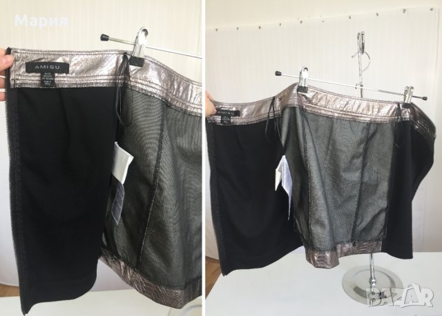 Нова Дамска Пола Amisu Размер С Сребърна Амису Изкуствена Кожа Змийски Принт Змия Висока Талия, снимка 17 - Поли - 28779514