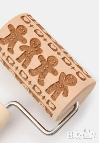 Джинджифилово човече човечетта ролер валяк Коледна дървена Точилка тесто бисквитки фондан релеф печа, снимка 6 - Аксесоари за кухня - 47817431